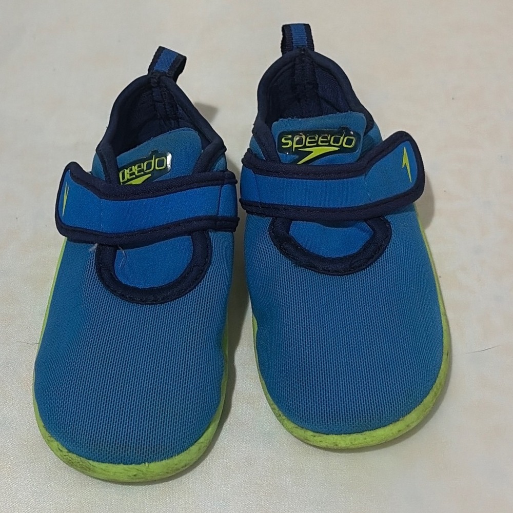 Speedo Toddler Blue Lime Green Water Shoes Aqua Socks  Size L 9/10